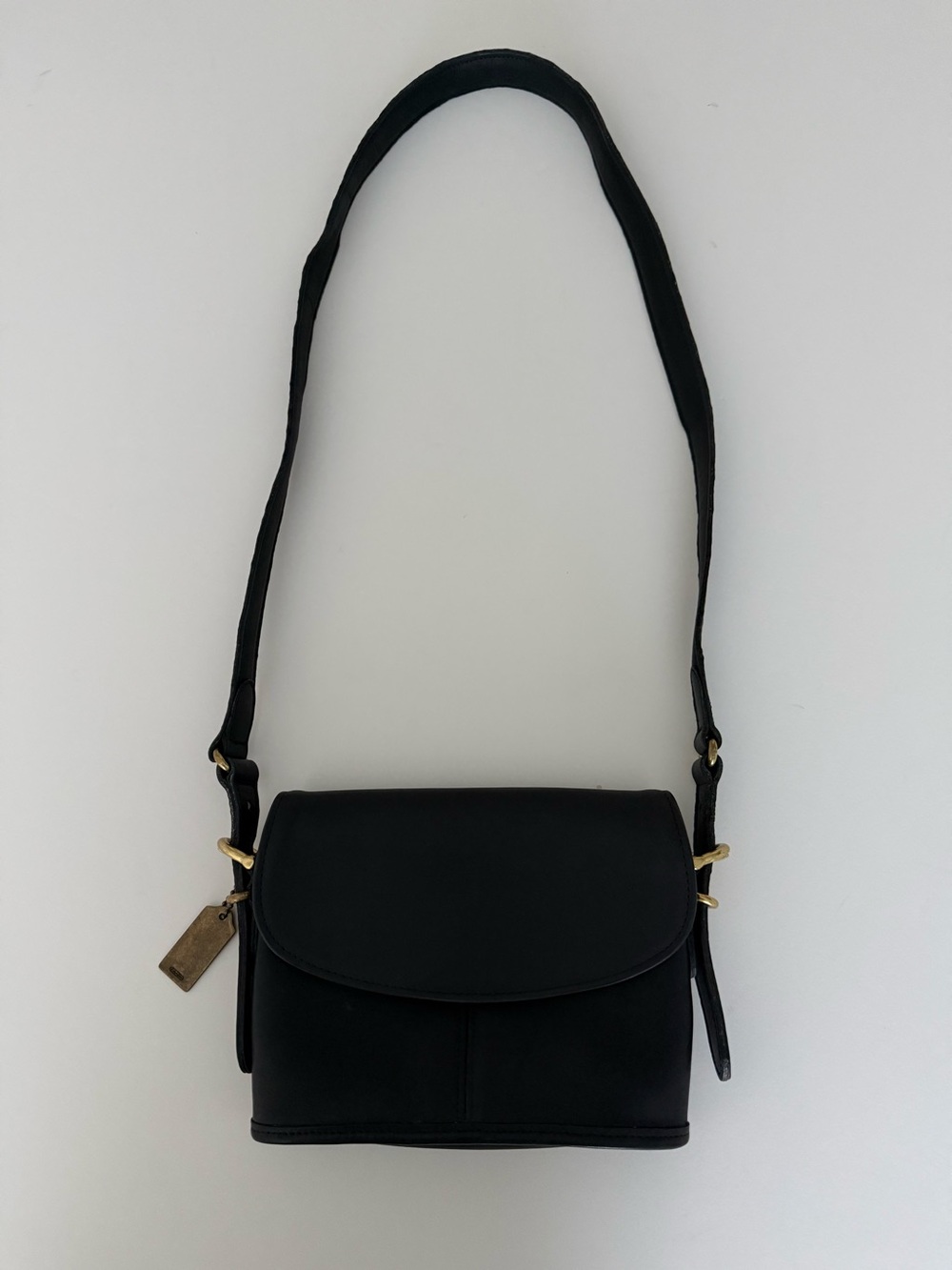 Vintage Coach  Equestrian  Flap Black Leather Crossbody Bag